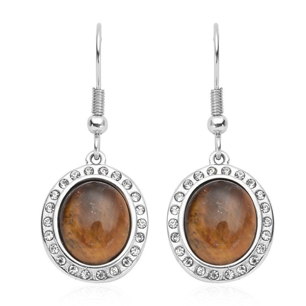 South African Yellow Tiger's Eye and Austrian Crystal Dangle Earrings